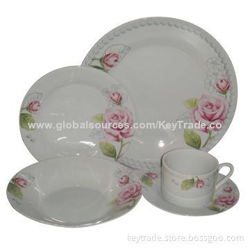 Fine Porcelain 30 Pieces Dinner Set in Rim Shape with Decal, FDA, CA65, 84/500 EEC, LFGB Marks